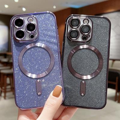 Custodia magnetica Clear Glitter per iPhone 15 14 Plus 13 Pro Max 12 11 Cover antiurto color caramello di lusso