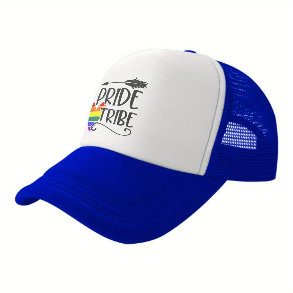 Pride Tribe Rainbow Heart Mesh Trucker Hat Unisex Casual Polyester Adjustable Snapback Cap