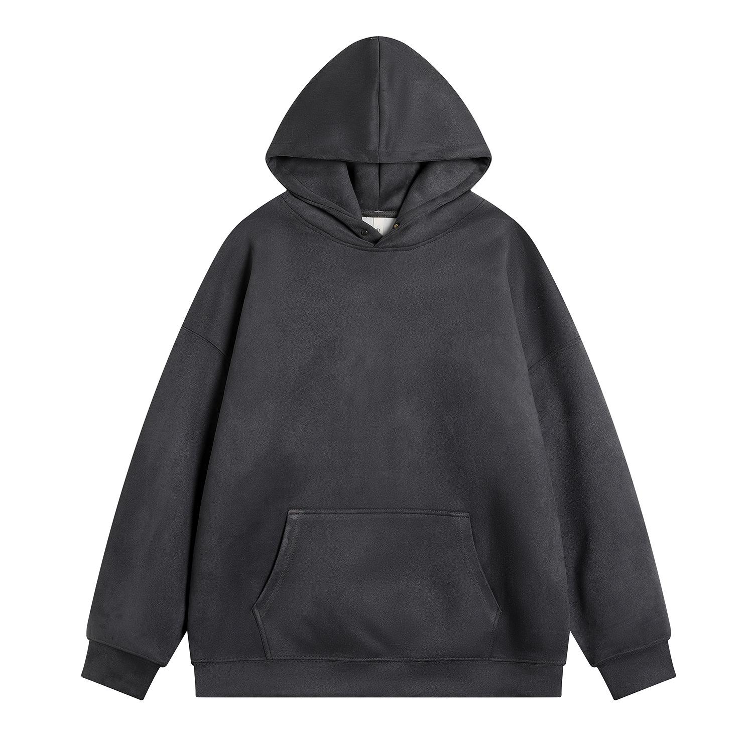 

Autumn And Winter Men S Casual Loose Sweater Jacket Hong Kong Style Men S Clothing Suede Hooded Sweater 4XL темно-сірий