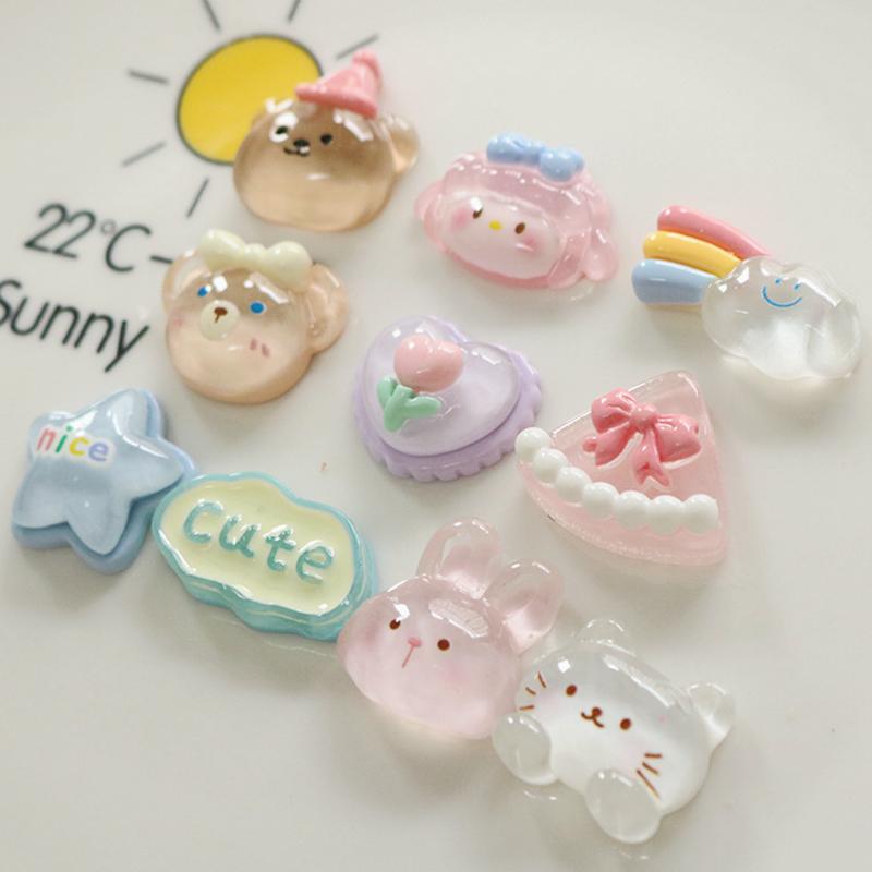 10Pcs New Cute Cartoon Mini Bear Rabbit Flat Back Resin Scrapbook Diy Jewelry Hairpin Craft Decoration Accessories A59