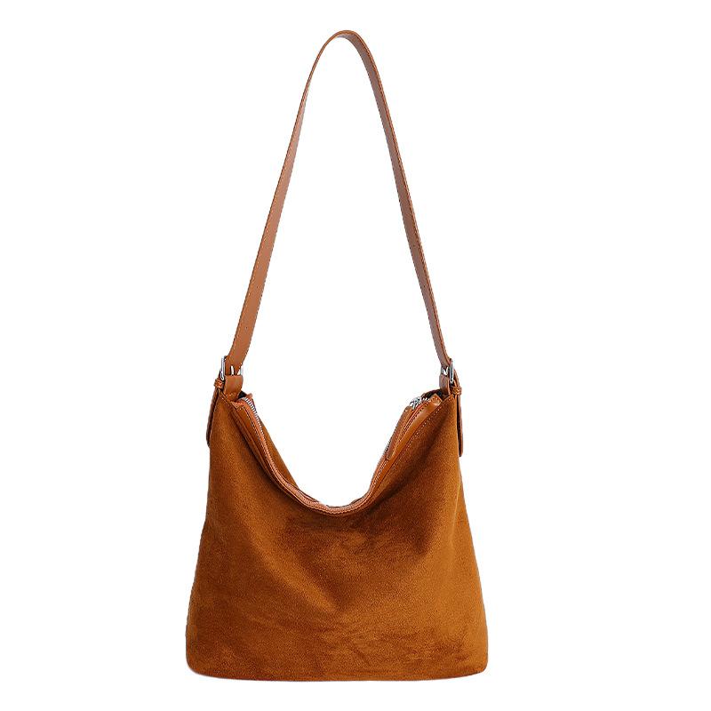 2025 Winter New Korean Version Light Luxury Simple Tote Bag Women's Retro Suede Shoulder Bag Texture Casual Armpit Bag
