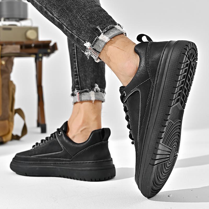 Mode Klassiska Herrsneakers Man Bekväm Affärssko Äkta Läder Herr Fritidsskor Högkvalitativ Snörning Herr Gångskor