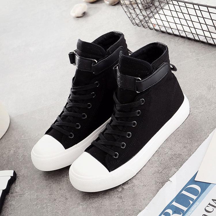 Women's 2025 Spring Velcro High-Top Canvas Shoes - Korean Style, Flat Bottom, Casual Sporty Design