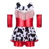 Girls Cowgirl Costume for Cosplay Party Metallic Gloss Cross Back Straps Fringed Dress with Built-in Shorts