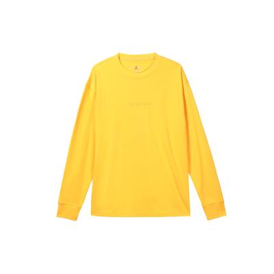 Série Wordmark Logotipo Cor Sólida Bordado Camiseta Manga Comprida Gola Redonda Masculina Tops Amarelo FJ0703-739