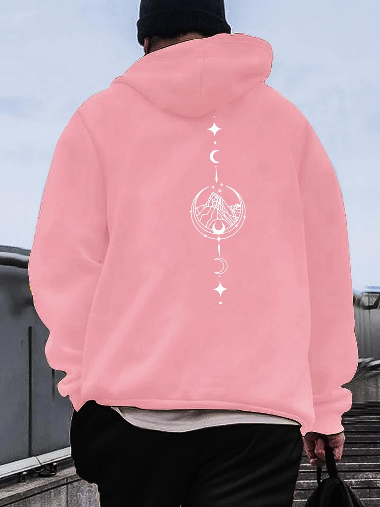2025 New Autumn and Winter Men's Moon and Mountain Print Comfortable Long-sleeved Hoodie Sweatshirt Versatile Daily Jumper