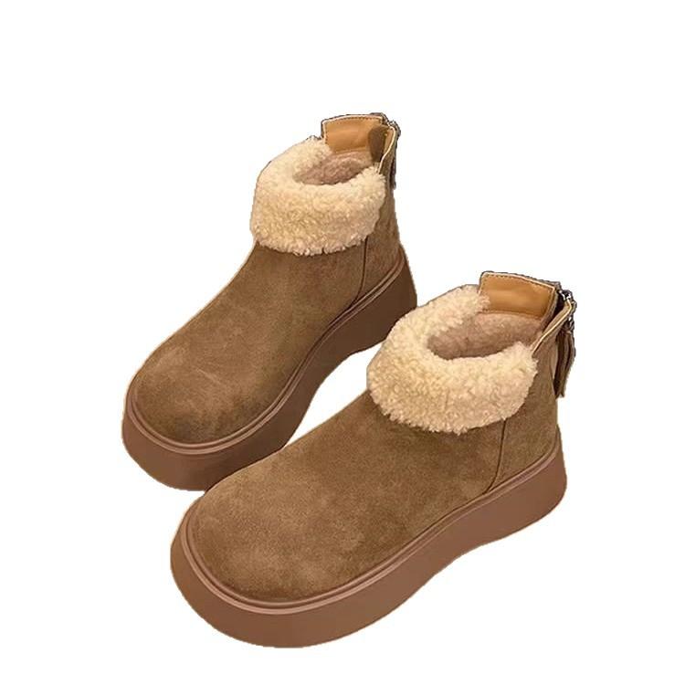 Thick-soled heightening snow boots women's 2025 winter new thin and versatile rear zipper small short boots warm cotton shoes