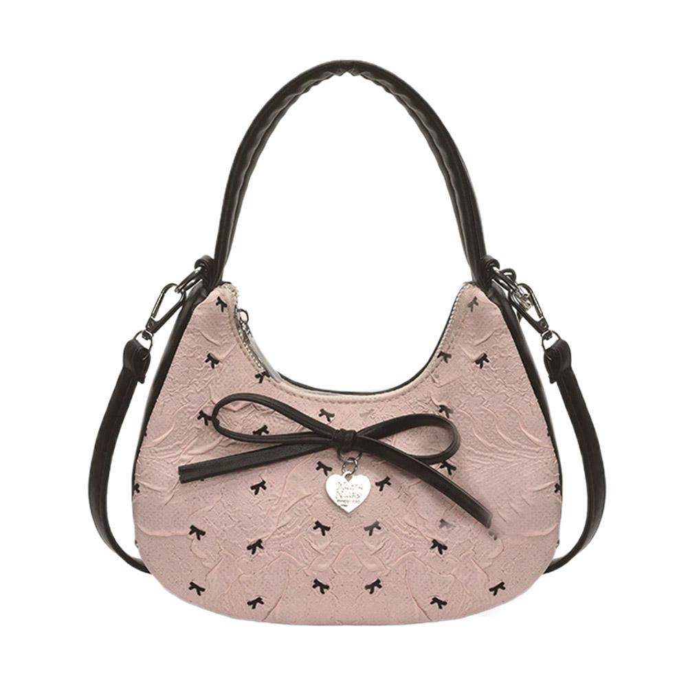Fashion Bow Handbag for women Sweet Print Metal heart Pendant Underarm pouch Single shoulder Commuting Hand-held Crossbody bag