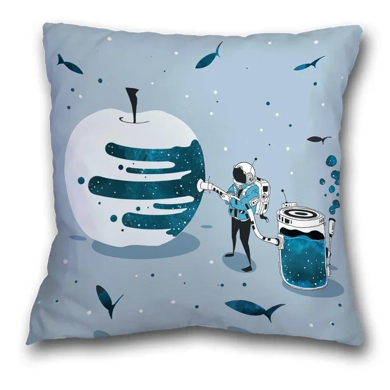 45x45cm Creative Spaceman Astronaut Ocean Blue Square Pillow Cover Living Room Sofa Office Seat Cushion  Home Decoration