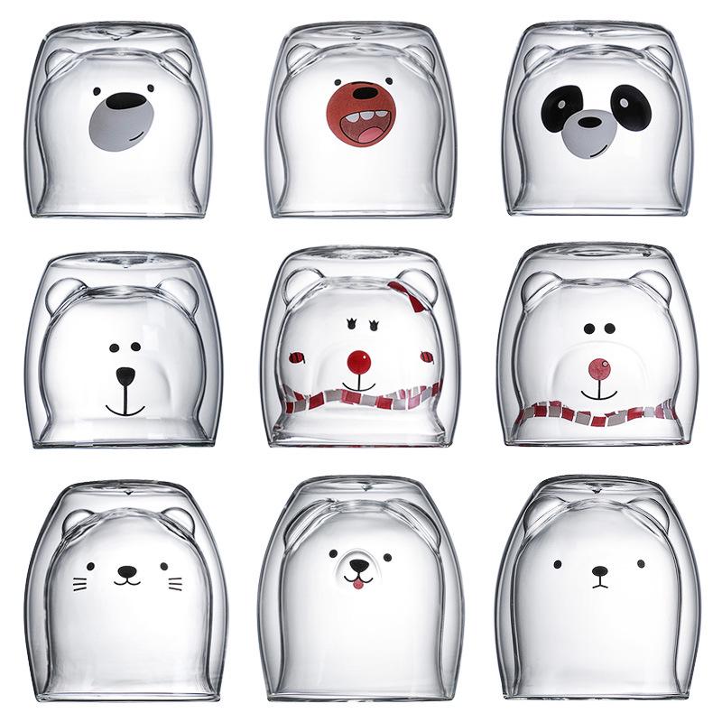 Double-Layer Cartoon Bear Insulated Glass Cup