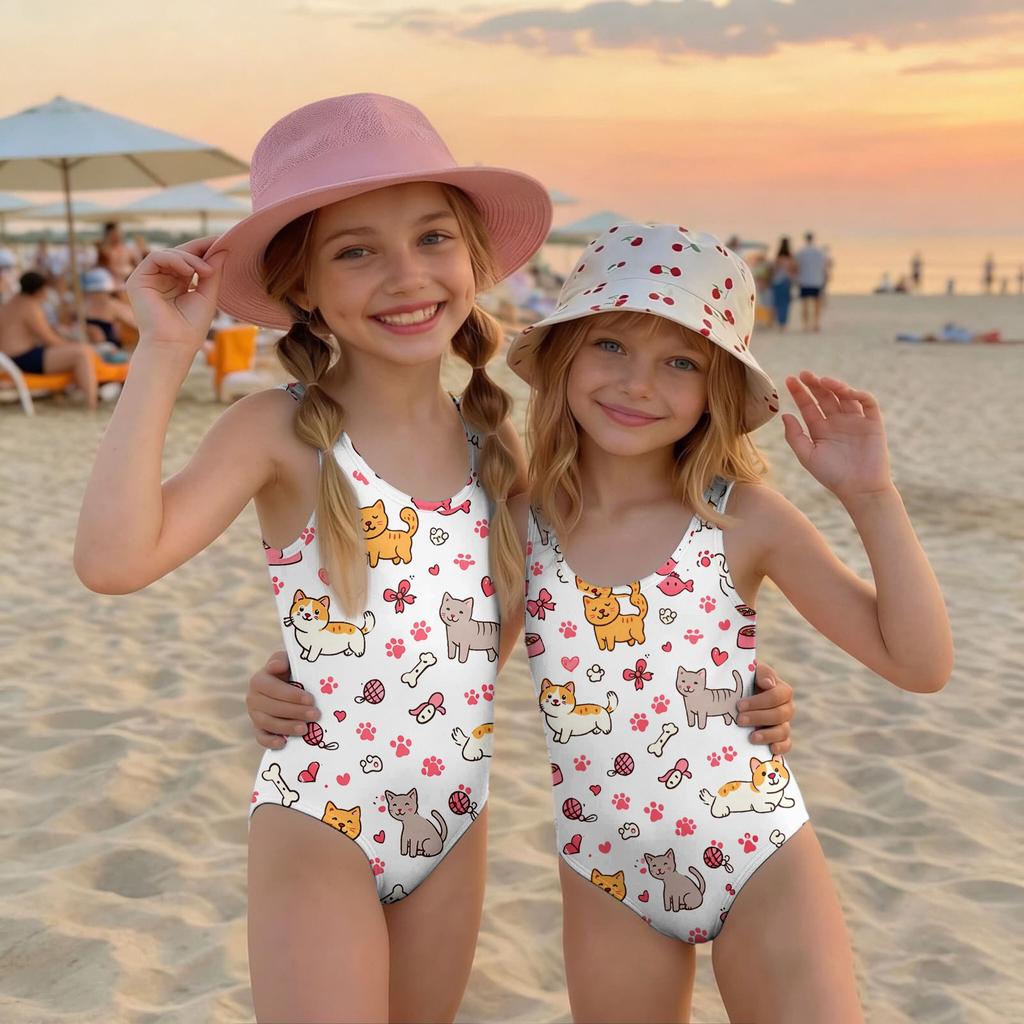 Costume da bagno intero per bambina con stampa animalier Costume da bagno per bambini Tessuto leggero e morbido Vestibilità comoda Adatto per attività estive in spiaggia e piscina