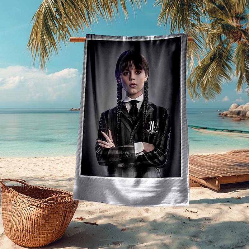 Ultra-Soft Beach Towel with Wednesday Theme,Ideal for Pool - Camping, Diving - Perfect Travel Essential, Vibrant Beach Towel.
