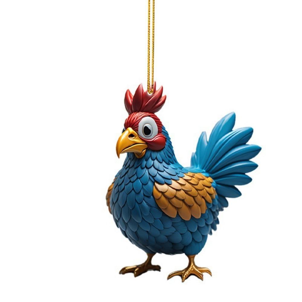 2D Christmas Rooster Ornament Cartoon Car Chicken Pendants Flat Rooster Pendant  Party Supplies