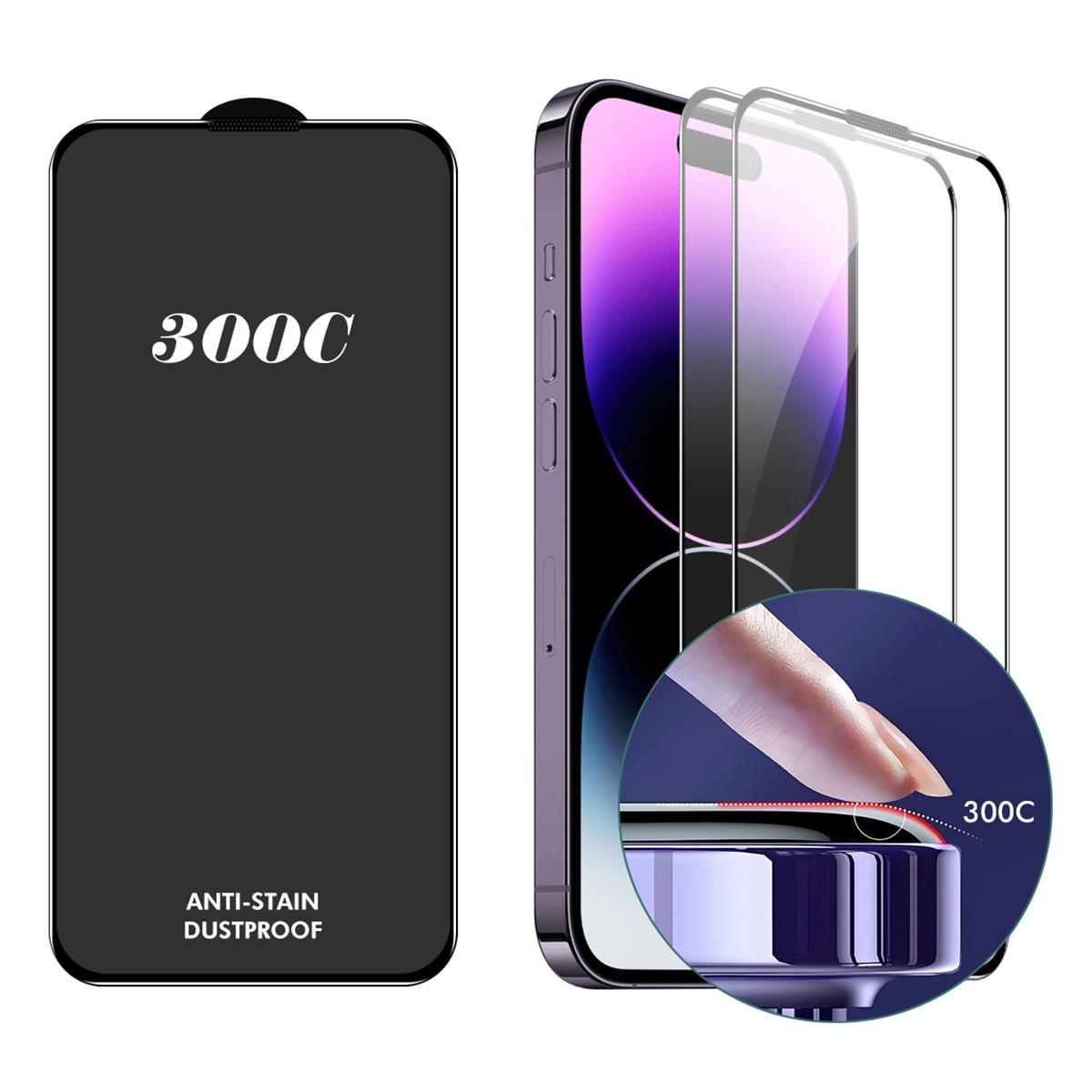 

ENKAY HAT-PRINCE 2PCS For iPhone 14 Pro Screen Protector 300C Large Arc Silk Print High Aluminium-Silicon Glass Film As Shown A