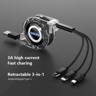 3 In 1 Fast Charger USB Data Cable Car Accessories For Volvo XC90 V90 V60 XC60 V40 S80 S60 S90 C40 XC40 V70 XC70 C30 C70 EX90 Rd