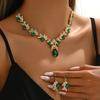 Fashion Luxury Full of Rhinestone Flower Green Teardrop-shaped Crystal Pendant Necklace for Women Bride Wedding Banquet Jewelry