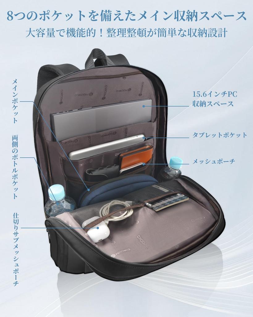 [Modiko] Business Backpack for Men, Expandable, Ultra-Thin 7cm, Waterproof, 15.6-inch Laptop Backpack, Lightweight, Breathable, 20L, Carry-on Size, A4