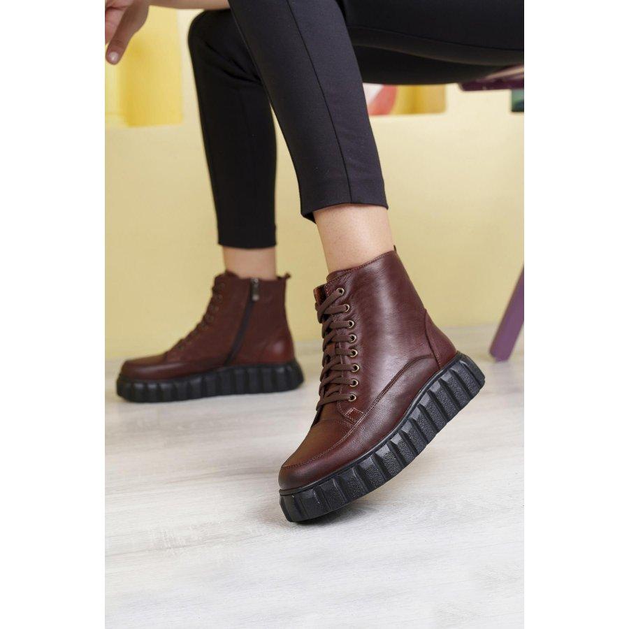 Lässige Sportstiefel aus echtem Leder für Damen mit dicker Sohle