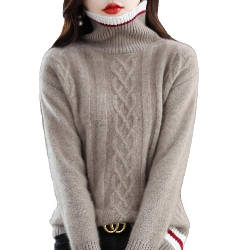 Solid color turtleneck knitted pullover women's autumn and winter new commuting fashion age-reducing twist soft waxy lazy wind sweater women