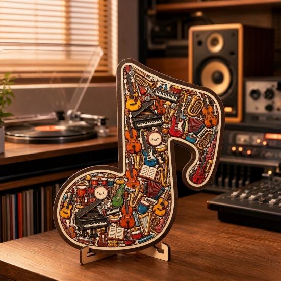 Ornament Puzzle Jigsaw Notă Muzicală Instrument, Puzzle 3D din Lemn Notă Muzicală, Artă de Afișare Instrumente Muzicale, Cadou pentru Pasionații de Muzică