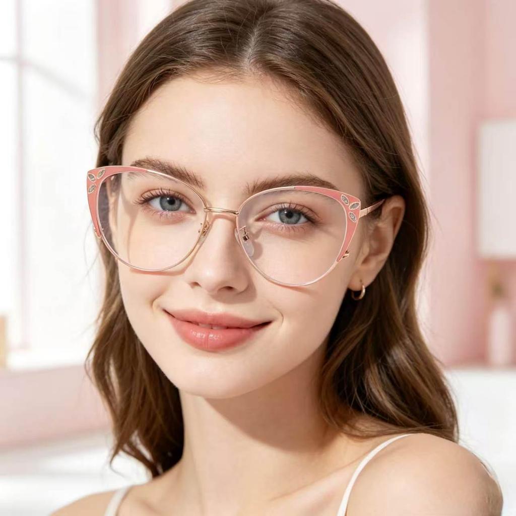 New metal square flat glasses women's European and American cat eye anti-blue light glasses frame fashionable retro high-end glasses