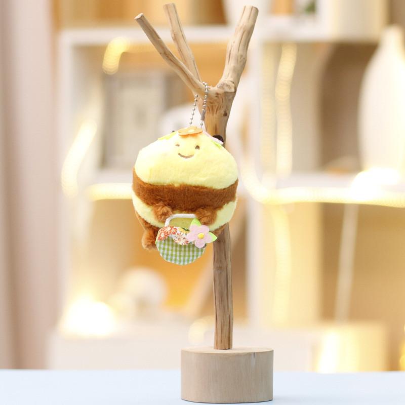 Fluffy Cartoon Bee Keychain With Grid Bag Decoration For Kids And Gifts Teens