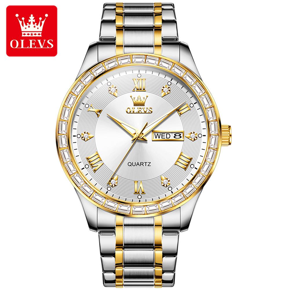 OLEVS Brand Watch Dual Calendar Diamond-Encrusted Men's Quartz Watch Waterproof Watch 9906