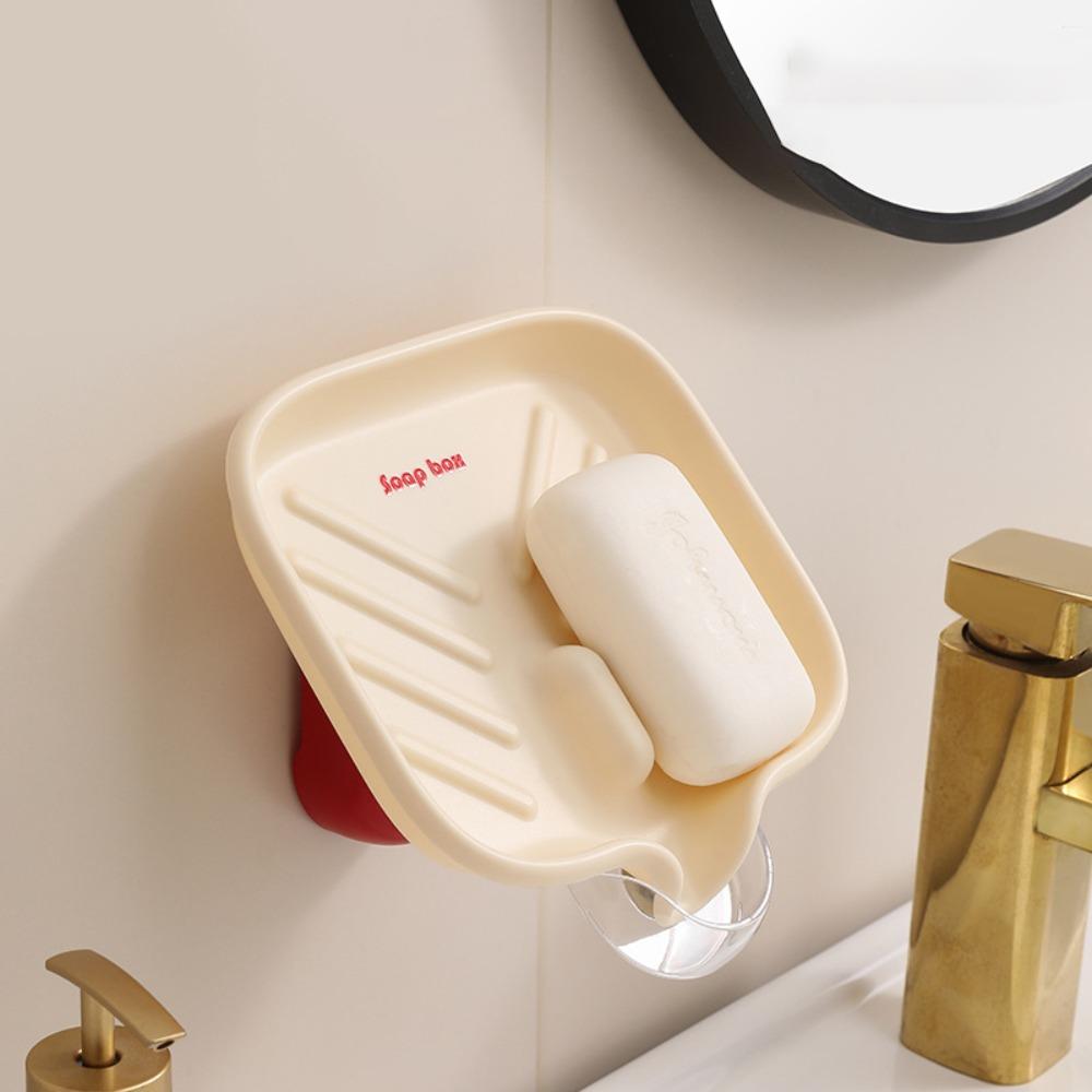 No Drilling Soap Holder Tray Sloped Design Sponge Drain Pad Premium Countertop Soap Dish Bathroom красный
