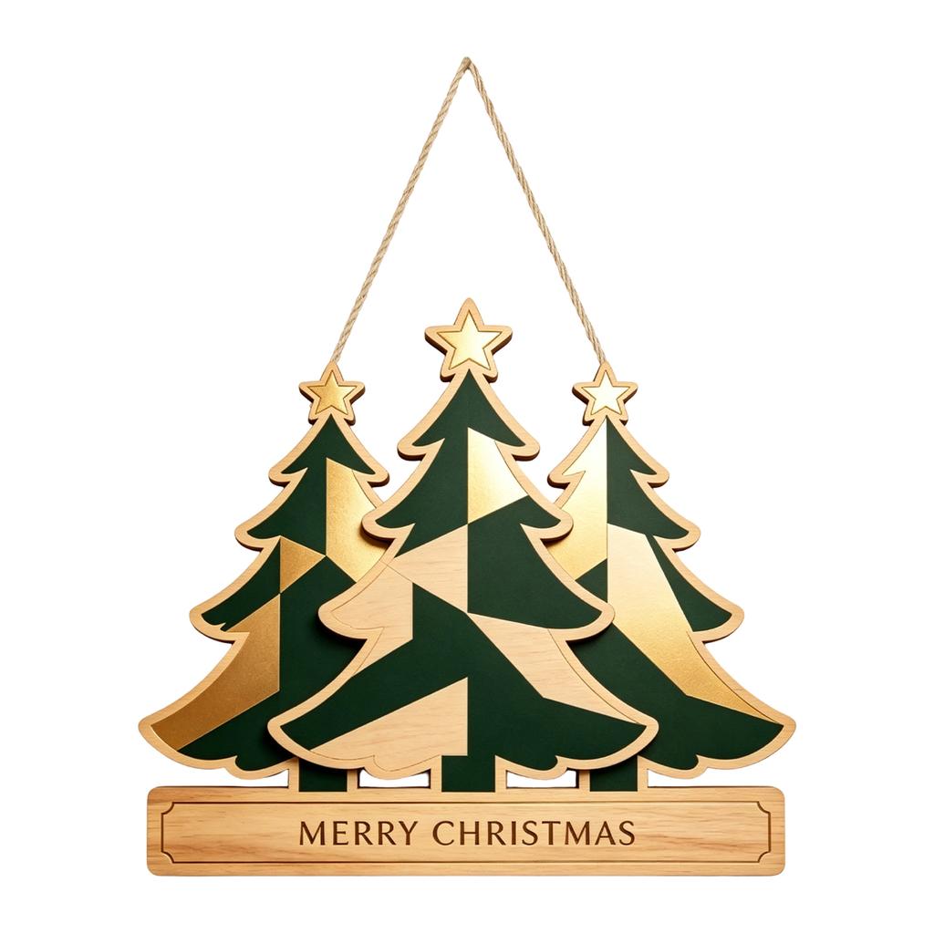 2D Wooden Christmas Tree Hanging Ornament for Holiday Party Scene Decorations