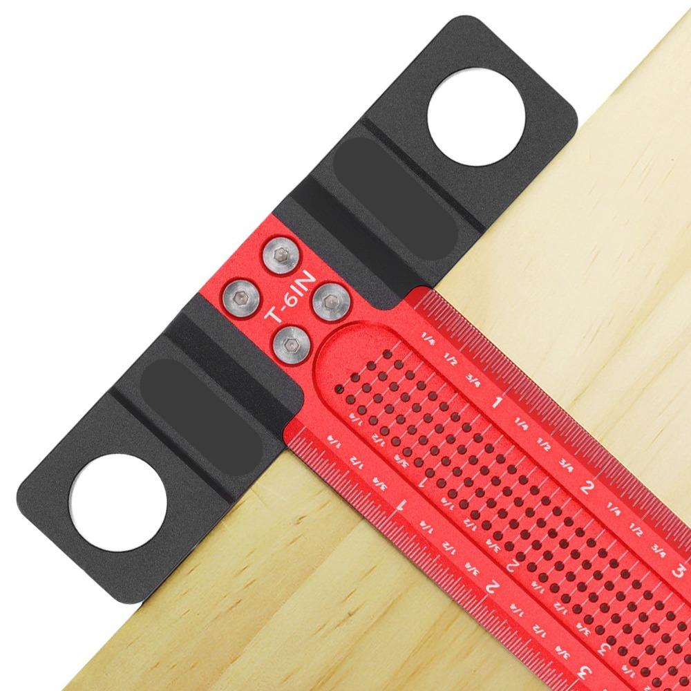 Stainless steel Hole Marking T Ruler Red Black Precise Hole Woodworking Scriber 6 inches T Square Carpenter Square Woodworking