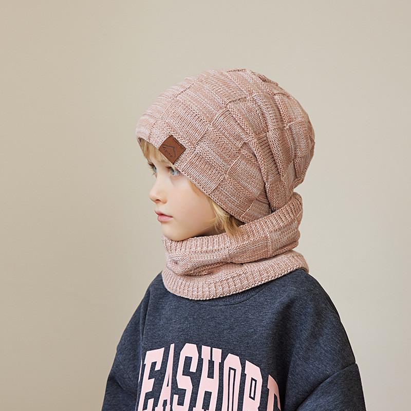 Kids Knitted Hat And Gloves Set For Winter Warmth With Neck Protector For Children