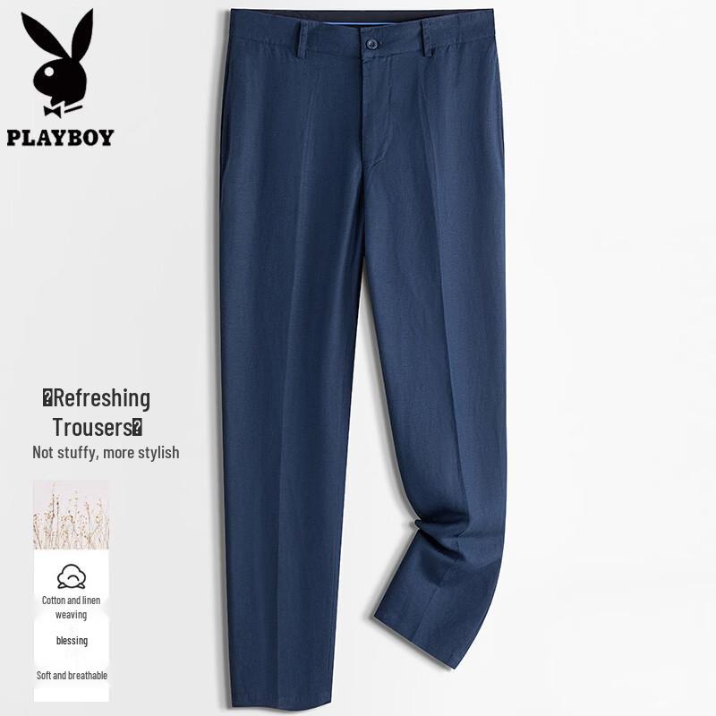PLAYBOY Men s Linen Blend Straight Casual Pants L