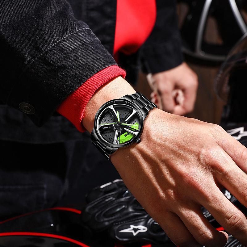 SVJ Ceas de mână pentru bărbați dintr-o bucată, inspirat de roata de mașină RS7, cu cuarț hidraulic 3D gol