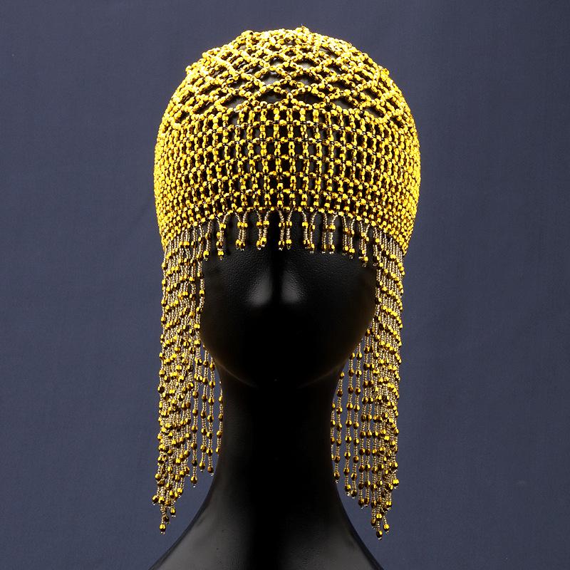 

2024 Популярный ручной работы бисерный свадебный головной убор для танца живота с длинными кисточками