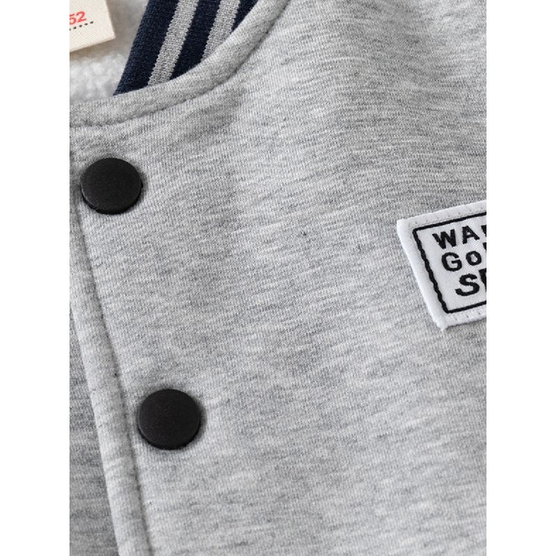 Children's Letters Baseball Uniform Outerwear Spring and Autumn Boys' Button Fleece-lined Hoodie Baby Boys' V-neck Color Matching Clothes