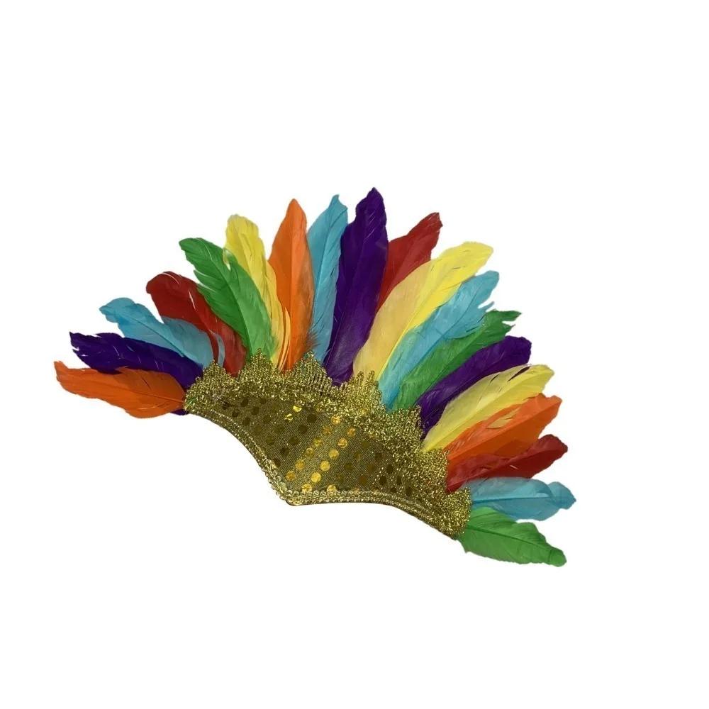 Novelty Feather Crown Peacock Costume Indian Headband Fascinator Decorative Headdress for Dance Show Carnival Halloween