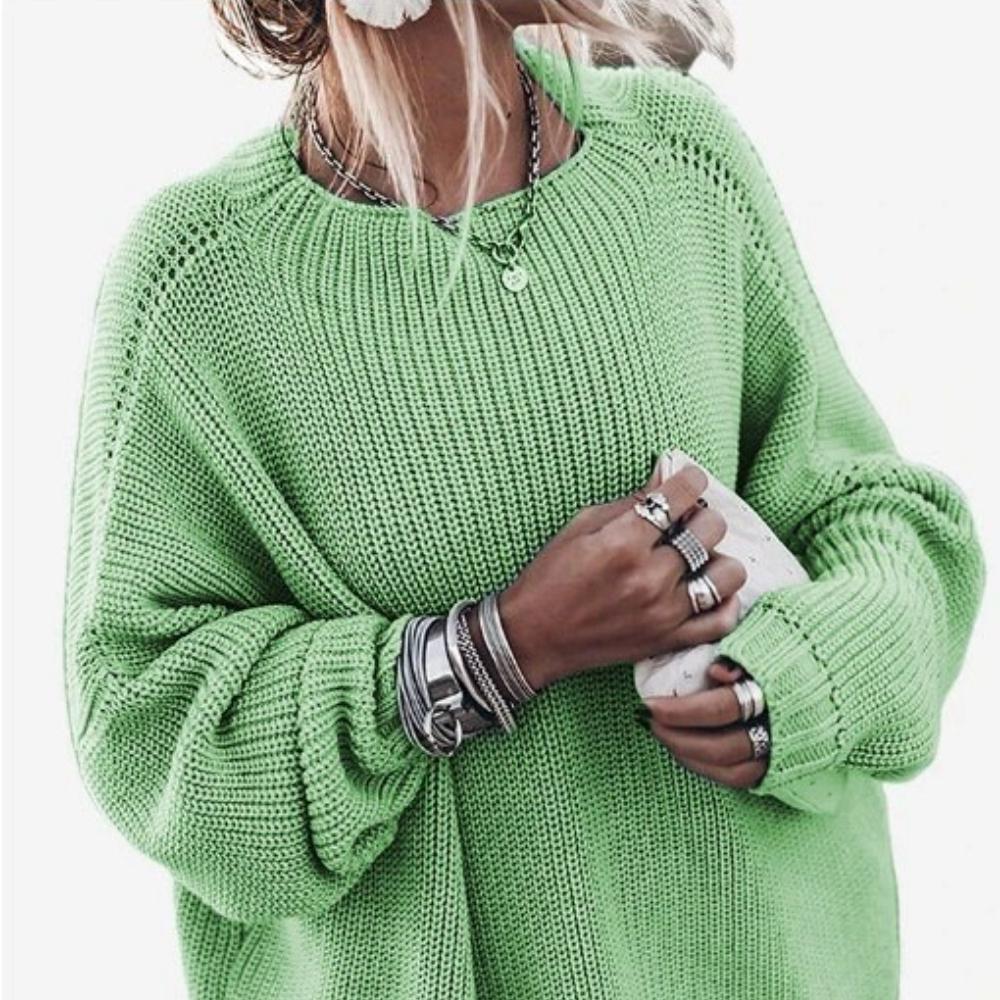 New Batwing Sleeve Sweater Asian Fashion Knitted Cable Loose Large Size Sweater for Women