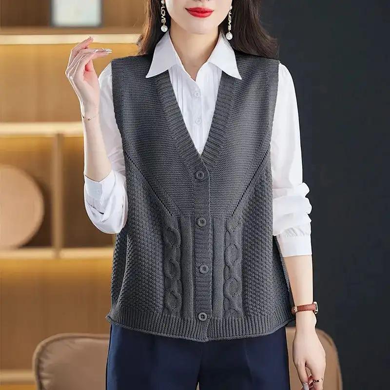 Vest for Women Sleeveless Sweater Tops Knitted Solid Color Sweater Vest Oversize Loose Versatile Casual Sleeveless Coat Vest Top