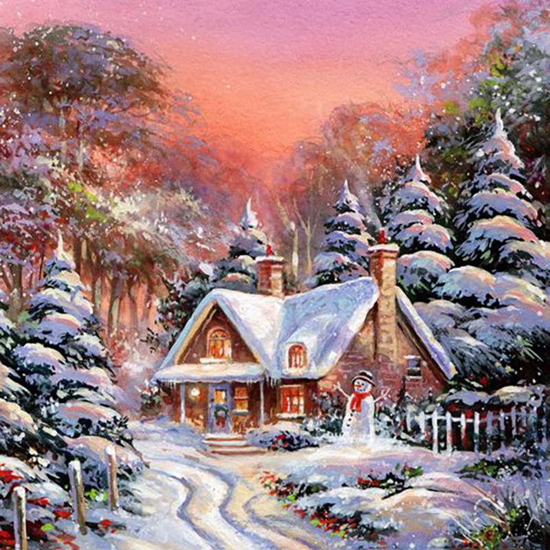 Zimní sníh Scenic Diy 5D Diamantová malba Celokulatý vrták Krajina Diamantové vyšívání Sady křížkového stehu Nástěnné umění Domácí dekorace