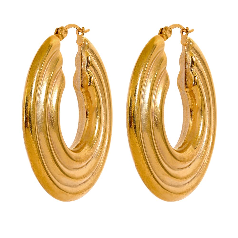 Yhpup 42mm Statement Stainless Steel Round Gold Color Hoop Earrings Charm Big Metal Anti Allergic Fashion Jewelry Waterproof