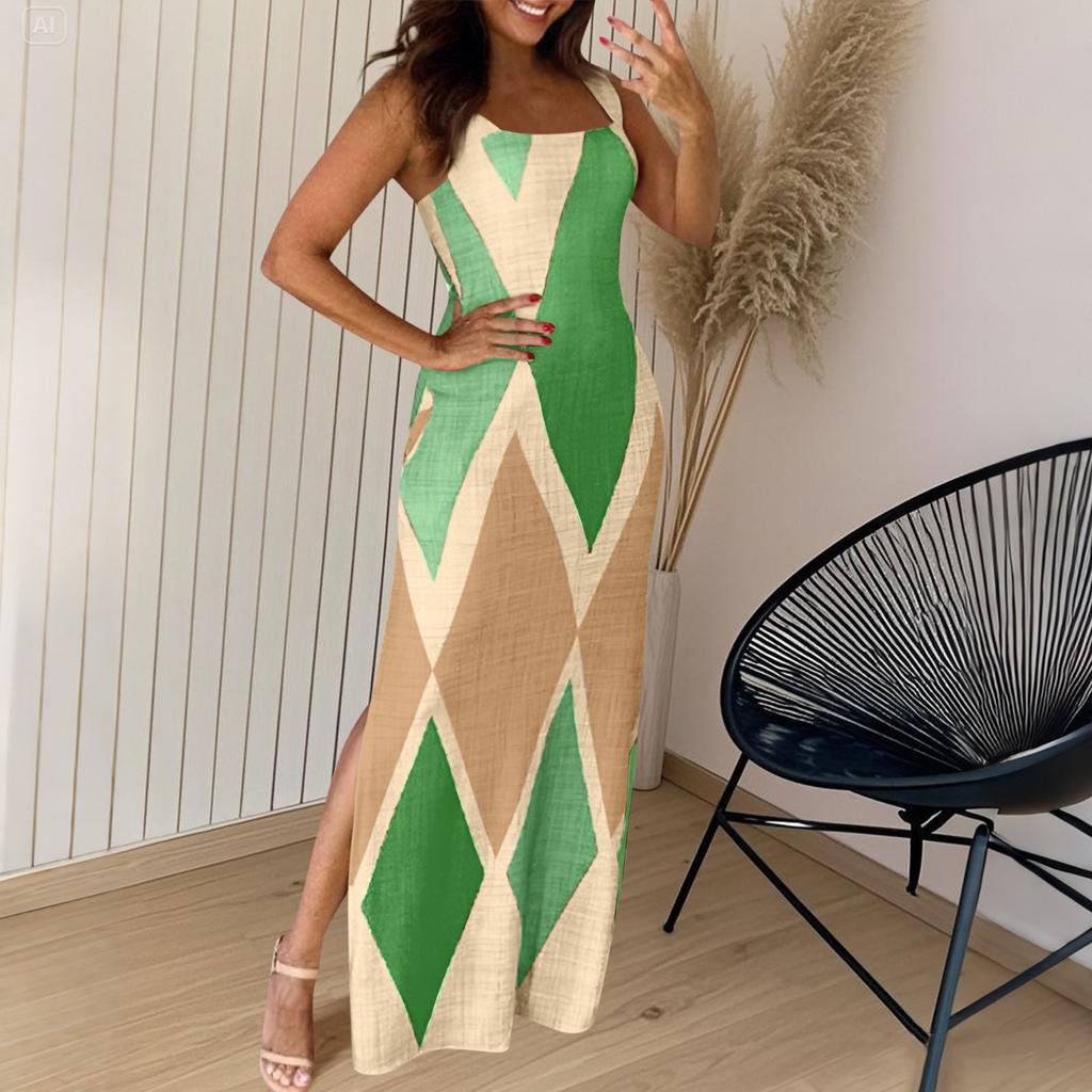 Women's Elastic Printed Long Skirt Versatile Retro Dress