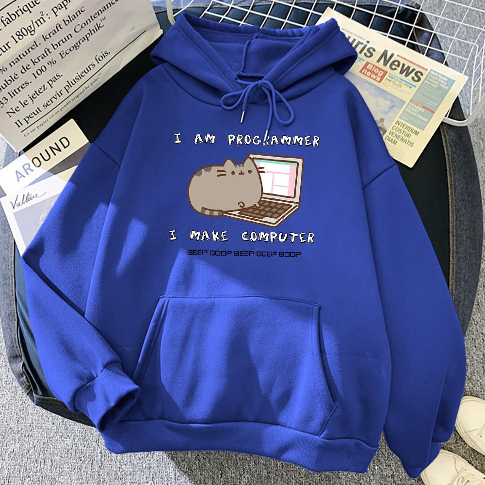 I Am Programmer I Make Computer Funny Cat Womens Hoody Pocke