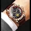 Męski Modny Luminous Zegarek Kwarcowy Trzy Oczy Chronograf Faza Księżyca Wodoodporny Wielofunkcyjny Modny Zegarek z Kołem Zamachowym