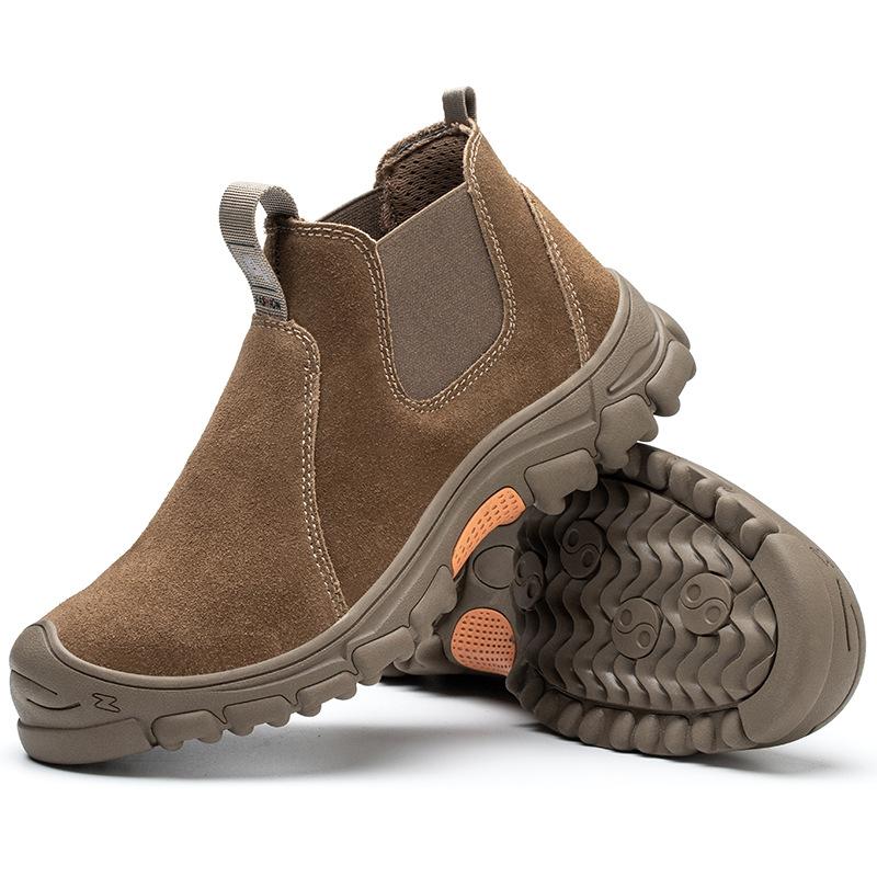 men's casual steel toe caps work boots cow suede leather safety shoes outdoors worker chelsea botas security footwear protection