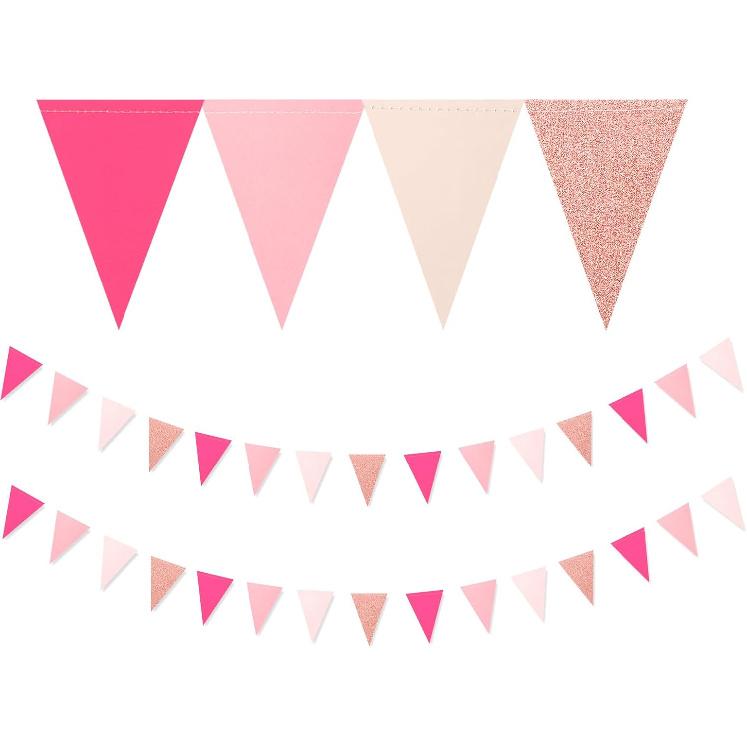 Navy-Blue White-Gold Party Decorations Banner - 2 Pack Men Birthday Graduation 2025 Glitter Sprinkles Paper Pennant Triangle Flags, Fathers Day