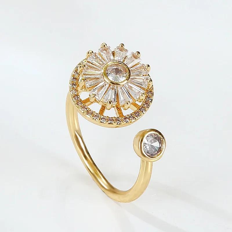 

2024 Новые кольца-спиннеры для женщин, подсолнух с кубическим цирконием, вращающиеся кольца, регулируемые успокаивающие кольца от тревоги