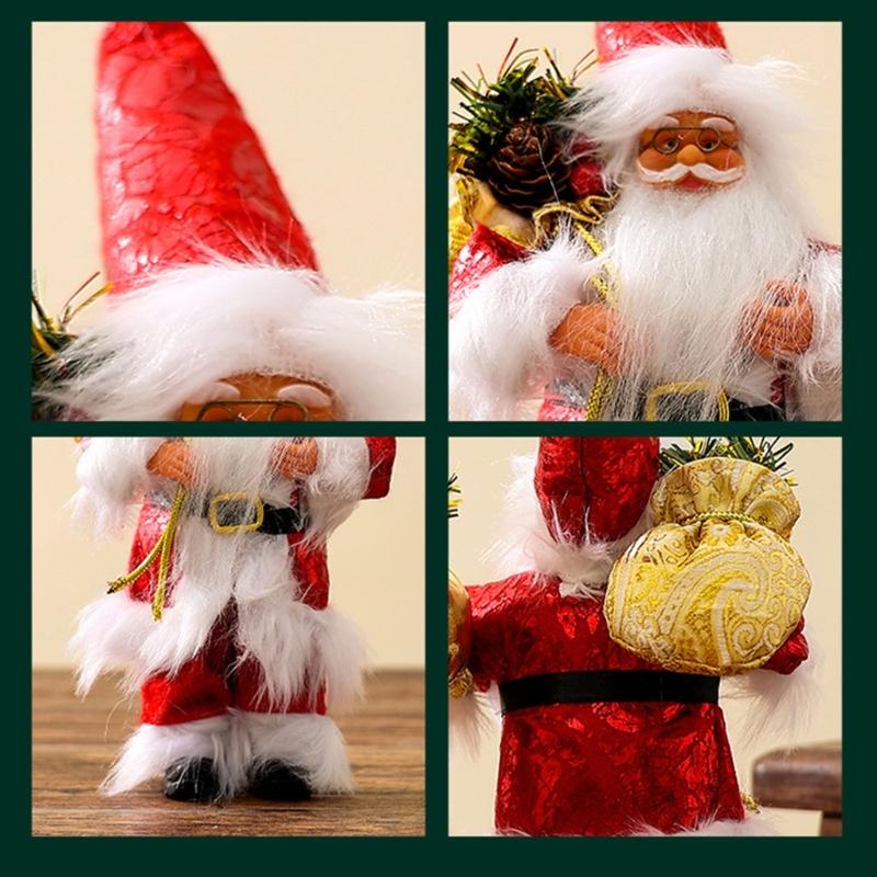 Christmas Festives Santa Ornament 11Inch Fabric Figurine Holiday Decoration For Indoor Photography And Party Themes