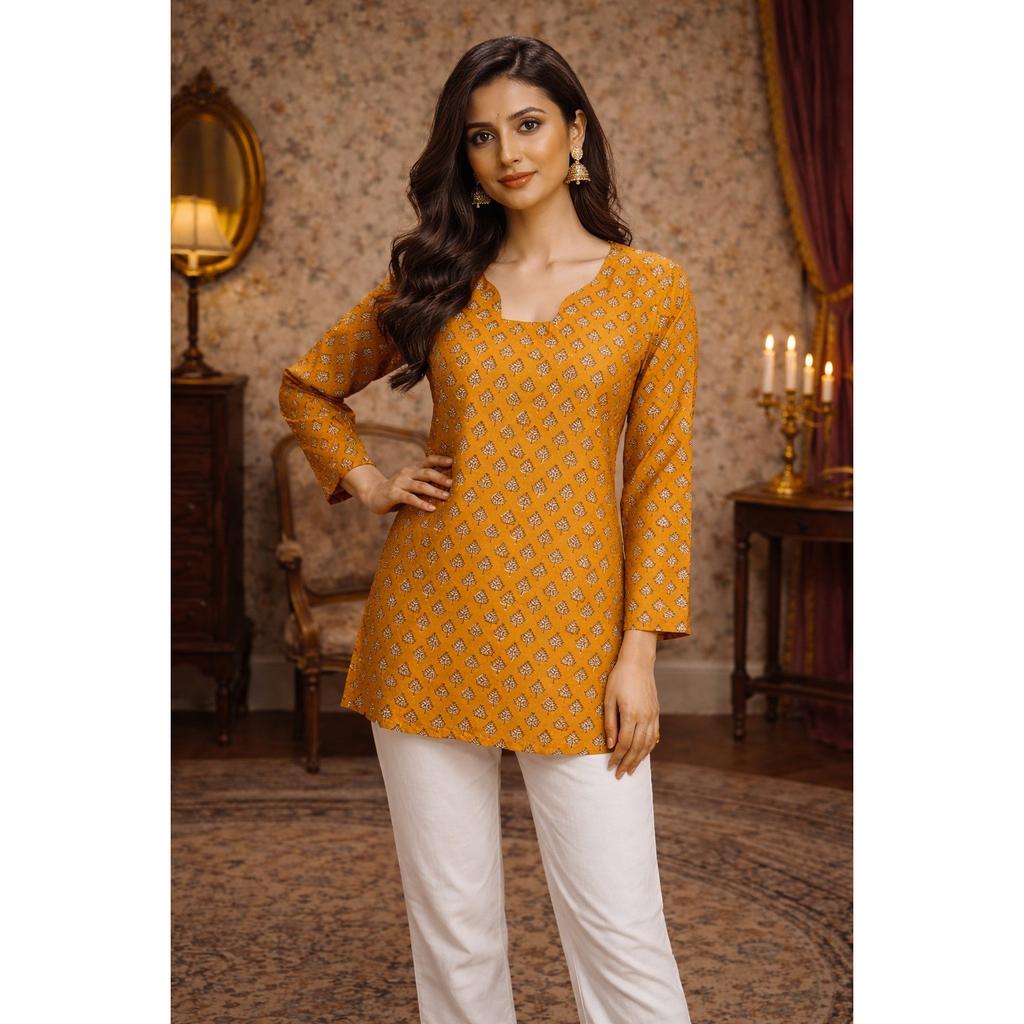 Women Heavy Maslin Top Tunic Kurta Set Indian Bollywood Ethnic Short Kurti Set