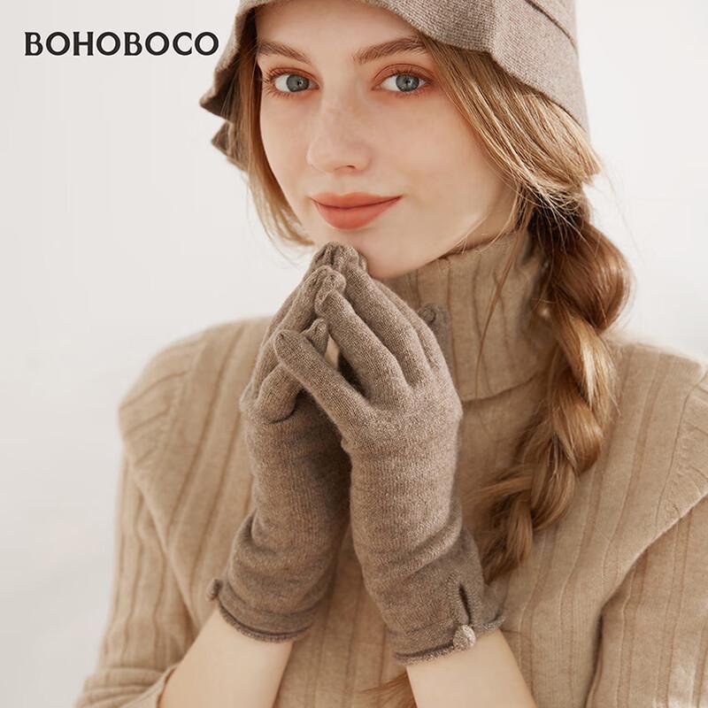 BOHOBOCO Damen 100% Kaschmir Handschuhe mit Handgelenkschnalle