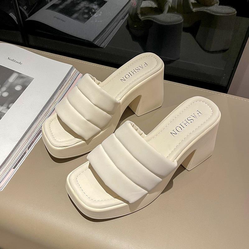 Waterproof platform thick-soled cool slippers, women's trendy outer wear one-word slippers, new thick-heeled high-heeled shoes in summer